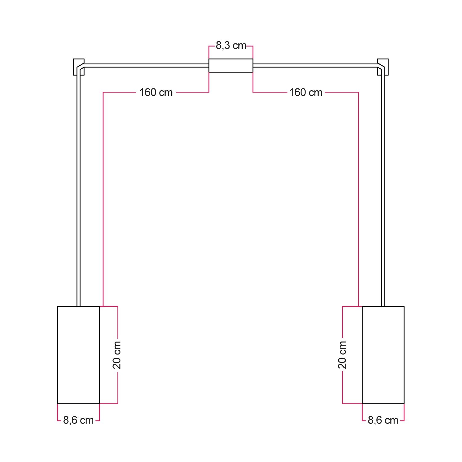 Lampe à suspension à 2 bras avec abat-jours en bois pour projecteur Tub-E27