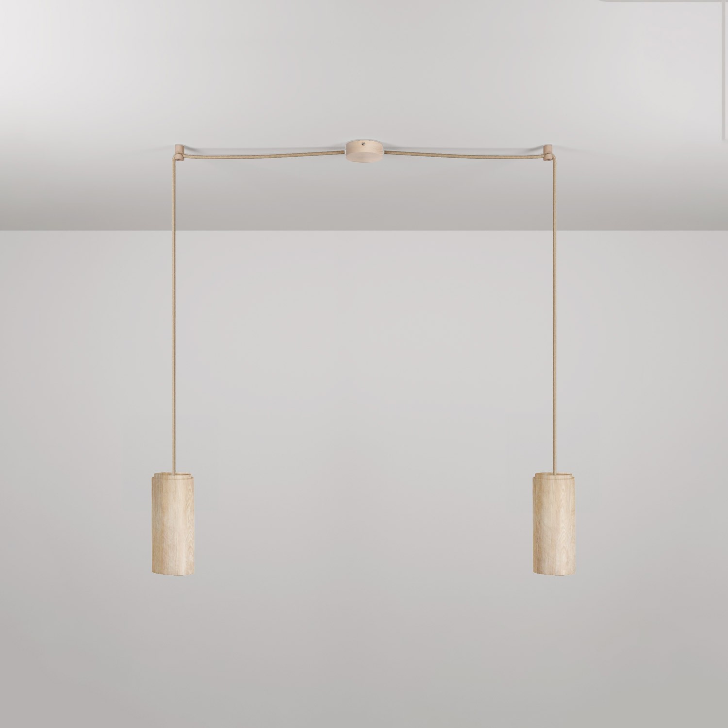 Lampe à suspension à 2 bras avec abat-jours en bois pour projecteur Tub-E27