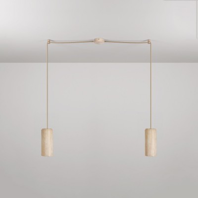 Lampe à suspension à 2 bras avec abat-jours en bois pour projecteur Tub-E27