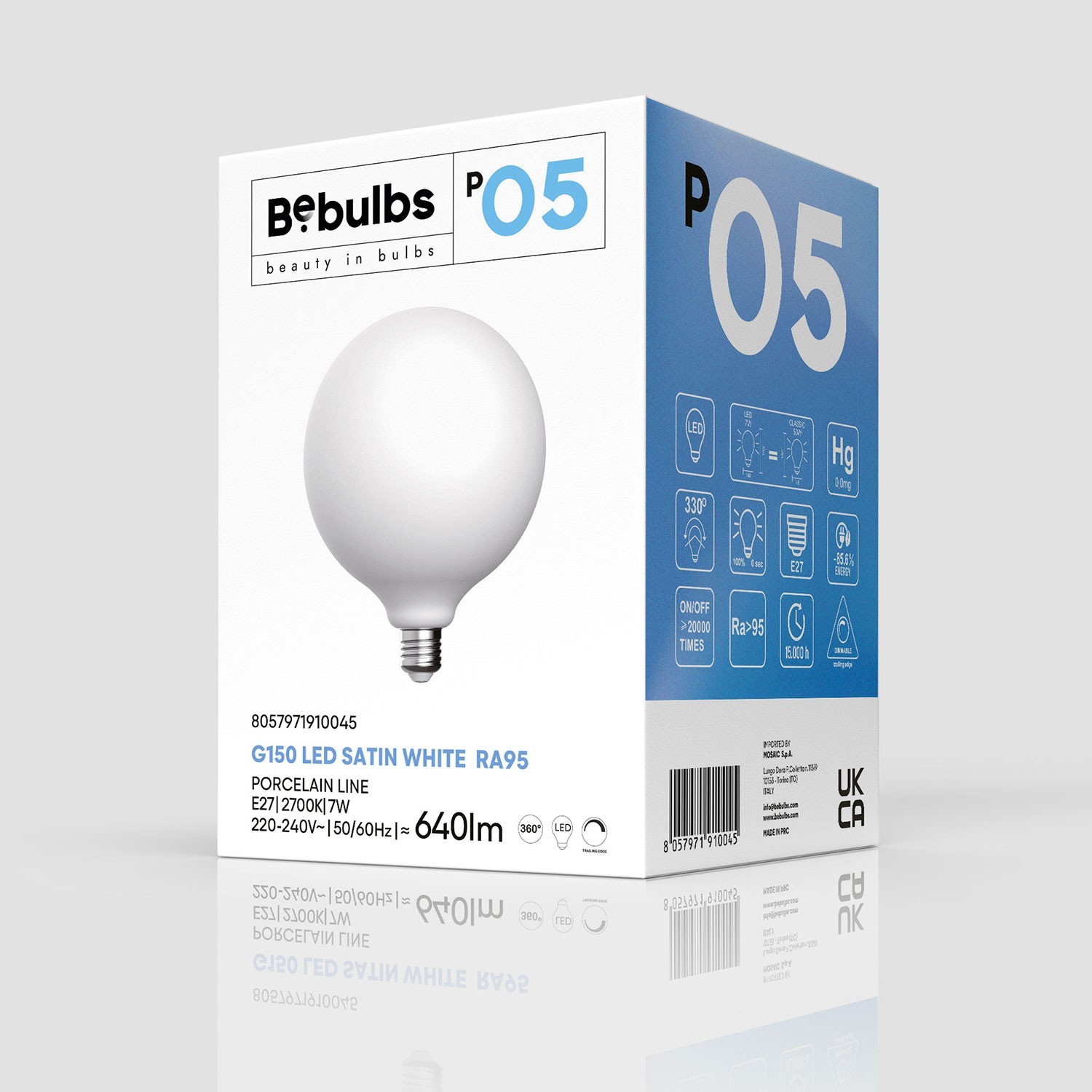 LED Glühbirne mit Porzellan-Effekt CRI 95 G150 7W 640Lm E27 2700K Dimmbar - P05