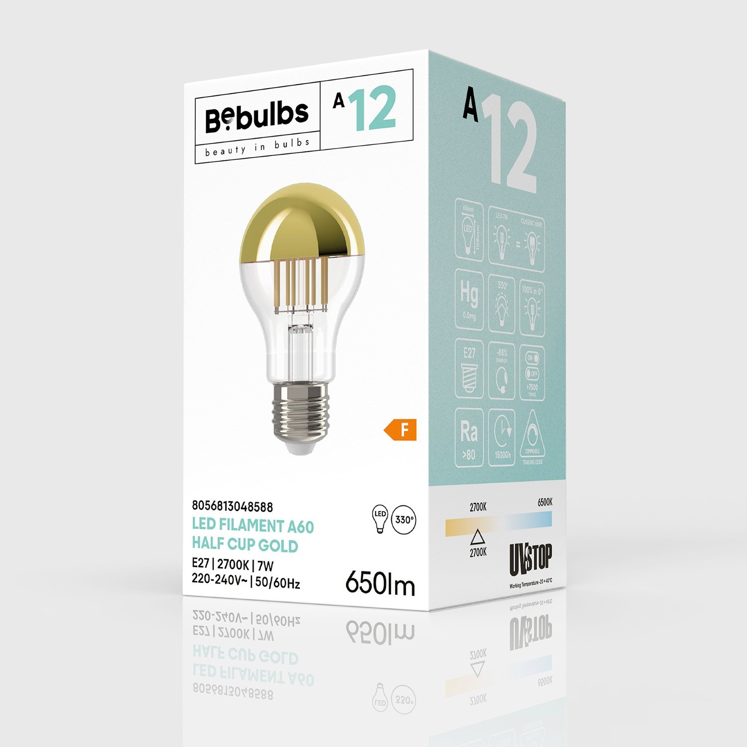 Lampadina LED Mezza Sfera Oro Goccia A60 7W 650Lm E27 2700K Dimmerabile - A12