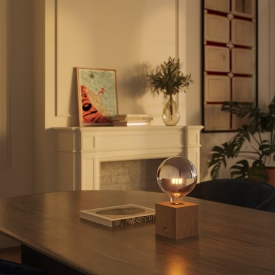 Lampada portatile ricaricabile Cabless03 con lampadina globo mezza sfera argento
