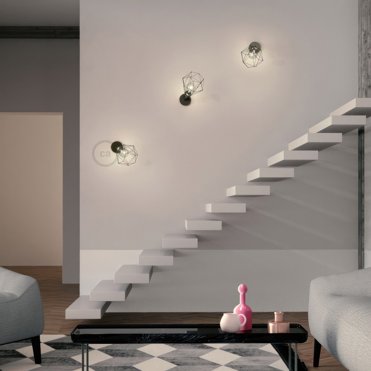 Fermaluce Metallo 90°, applique murale réglable en métal avec abat-jour Diamond