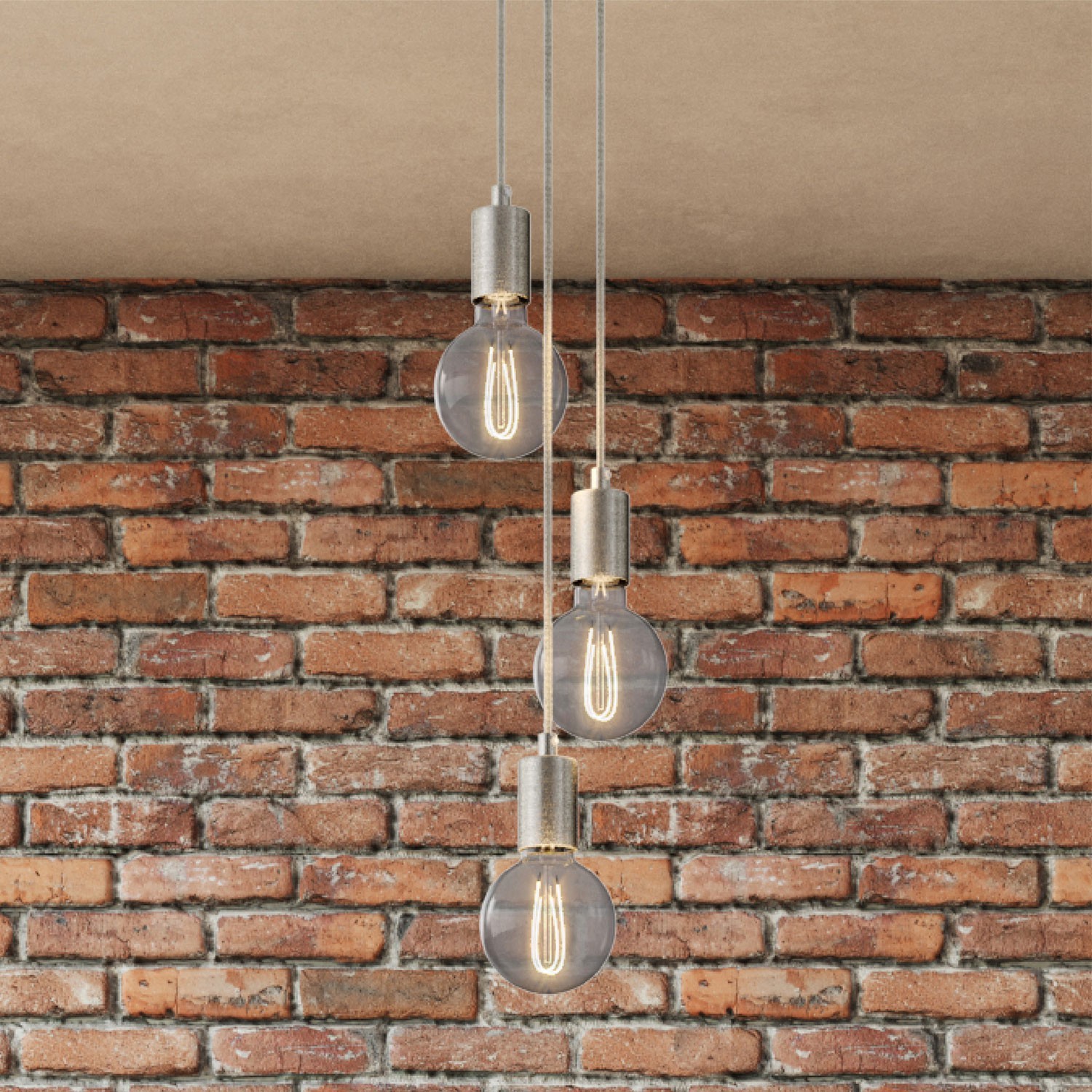 Lampe suspension multiple 3 bras avec câble textile et finitions en métal