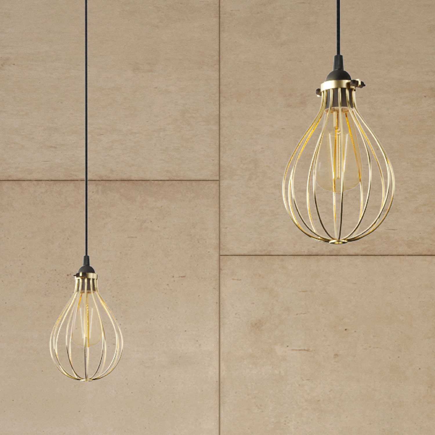 Spider - Lampada a sospensione multipla a 3 cadute Made in Italy completa di cavo tessile e paralume Drop