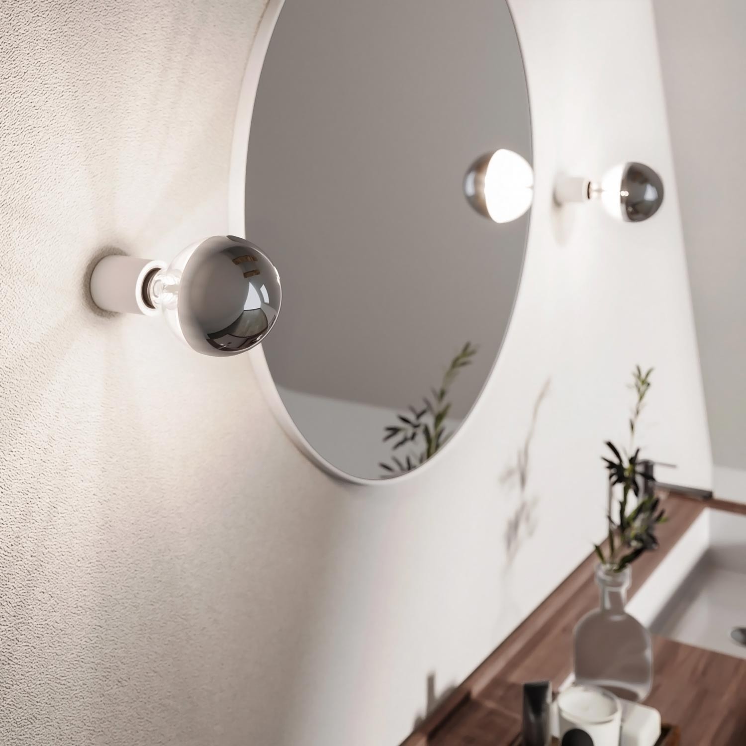 Applique con lampadina a vista mezza sfera argento - Waterproof IP44