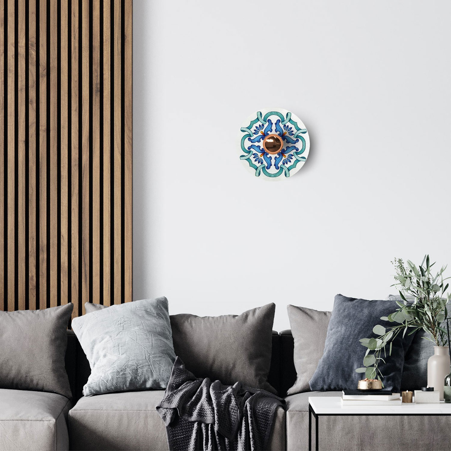 Mini plateau Ellepì 'Majoliques' pour lampes à suspension, murales et guirlandes, diamètre 24 cm - Made in Italy