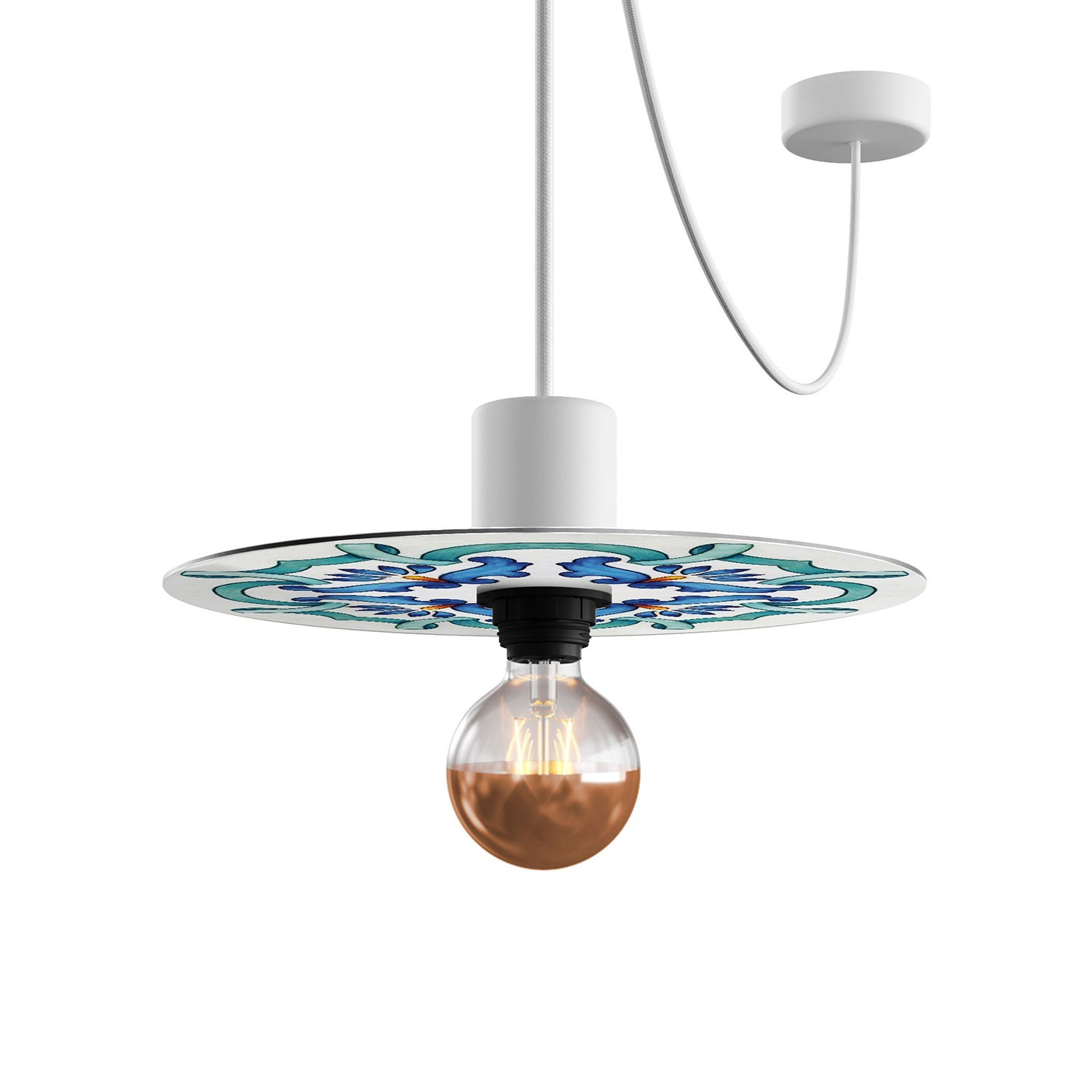 Mini plateau Ellepì 'Majoliques' pour lampes à suspension, murales et guirlandes, diamètre 24 cm - Made in Italy