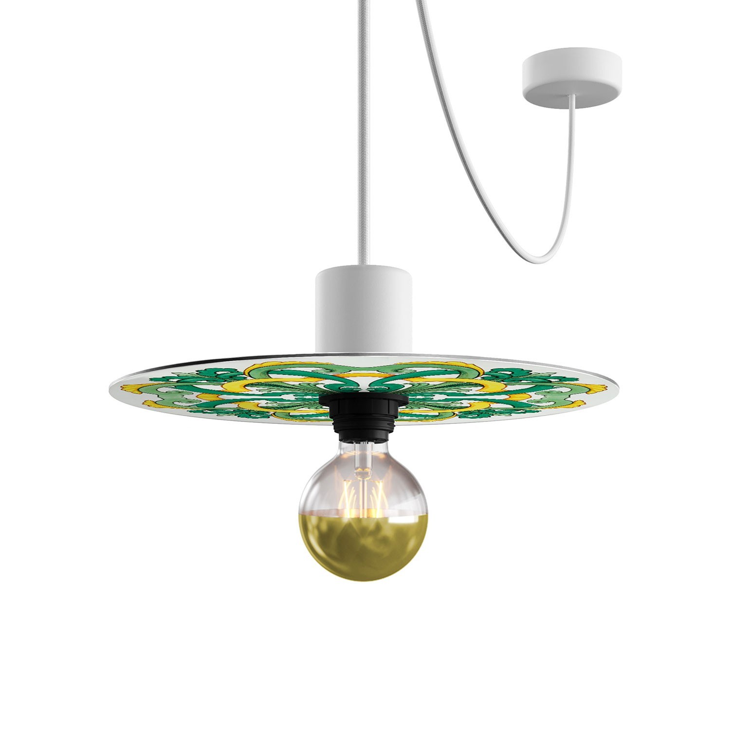 Mini plateau Ellepì 'Majoliques' pour lampes à suspension, murales et guirlandes, diamètre 24 cm - Made in Italy