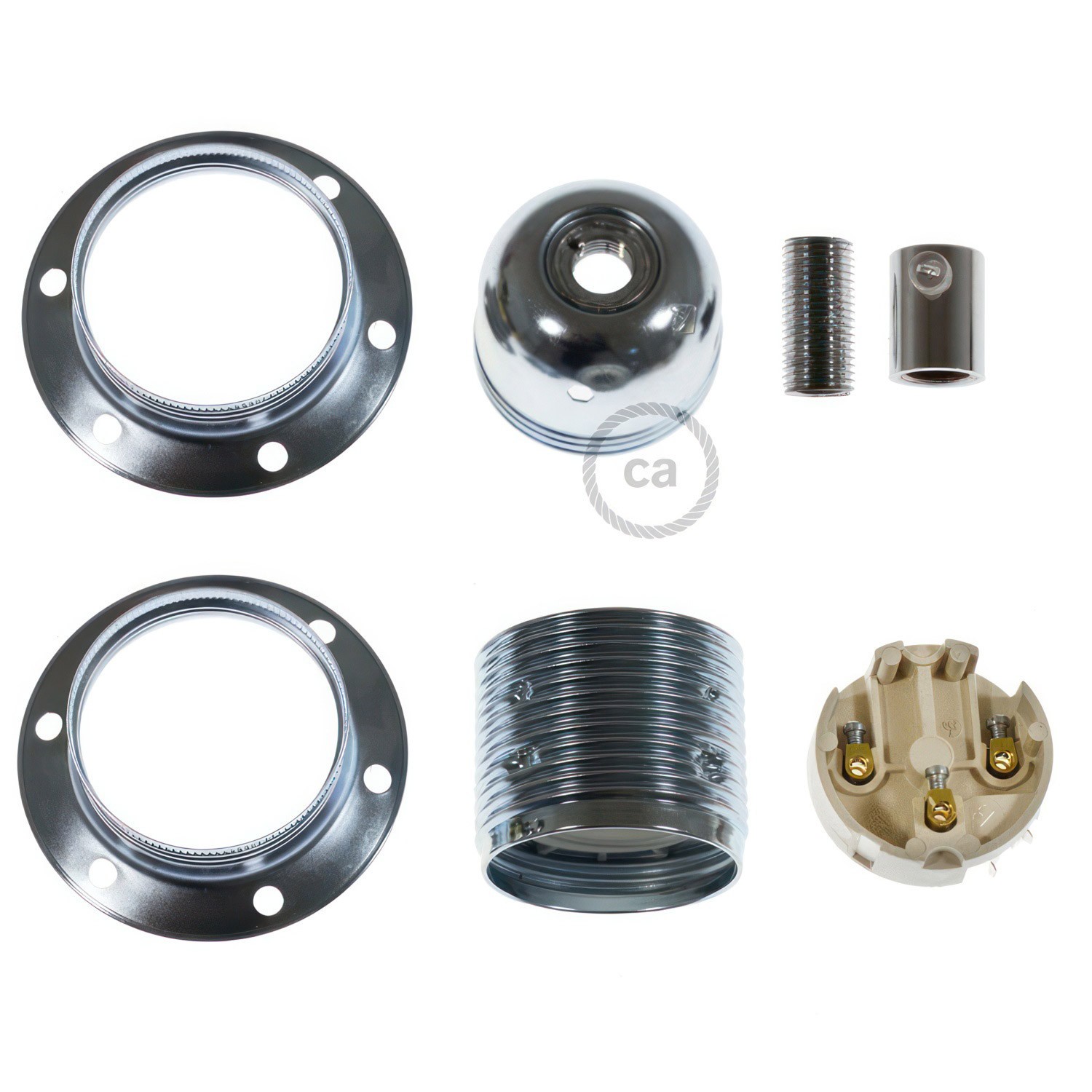 Kit E27 Lampenfassung aus Metall mit Doppelklemmring für Lampenschirm
