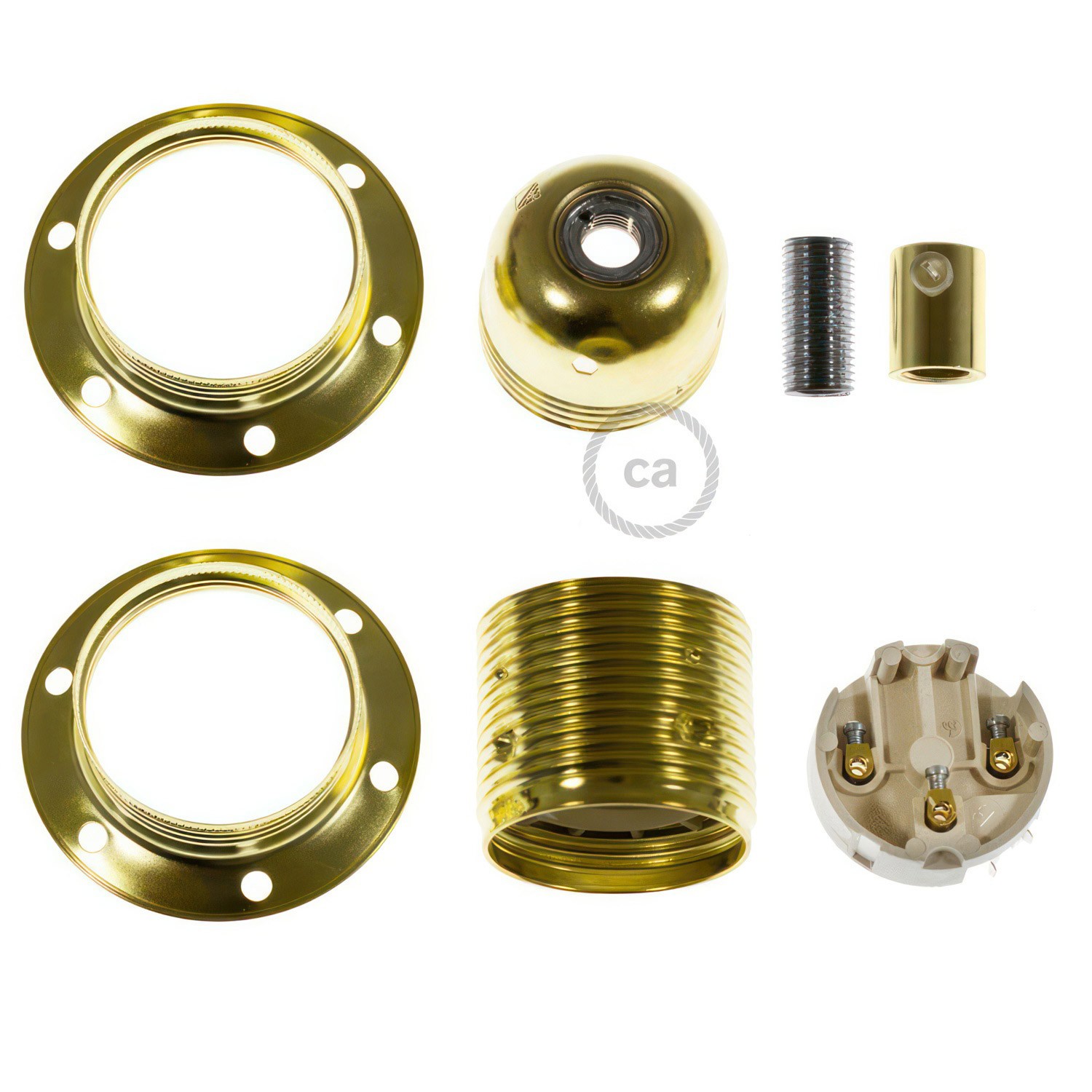 Kit E27 Lampenfassung aus Metall mit Doppelklemmring für Lampenschirm