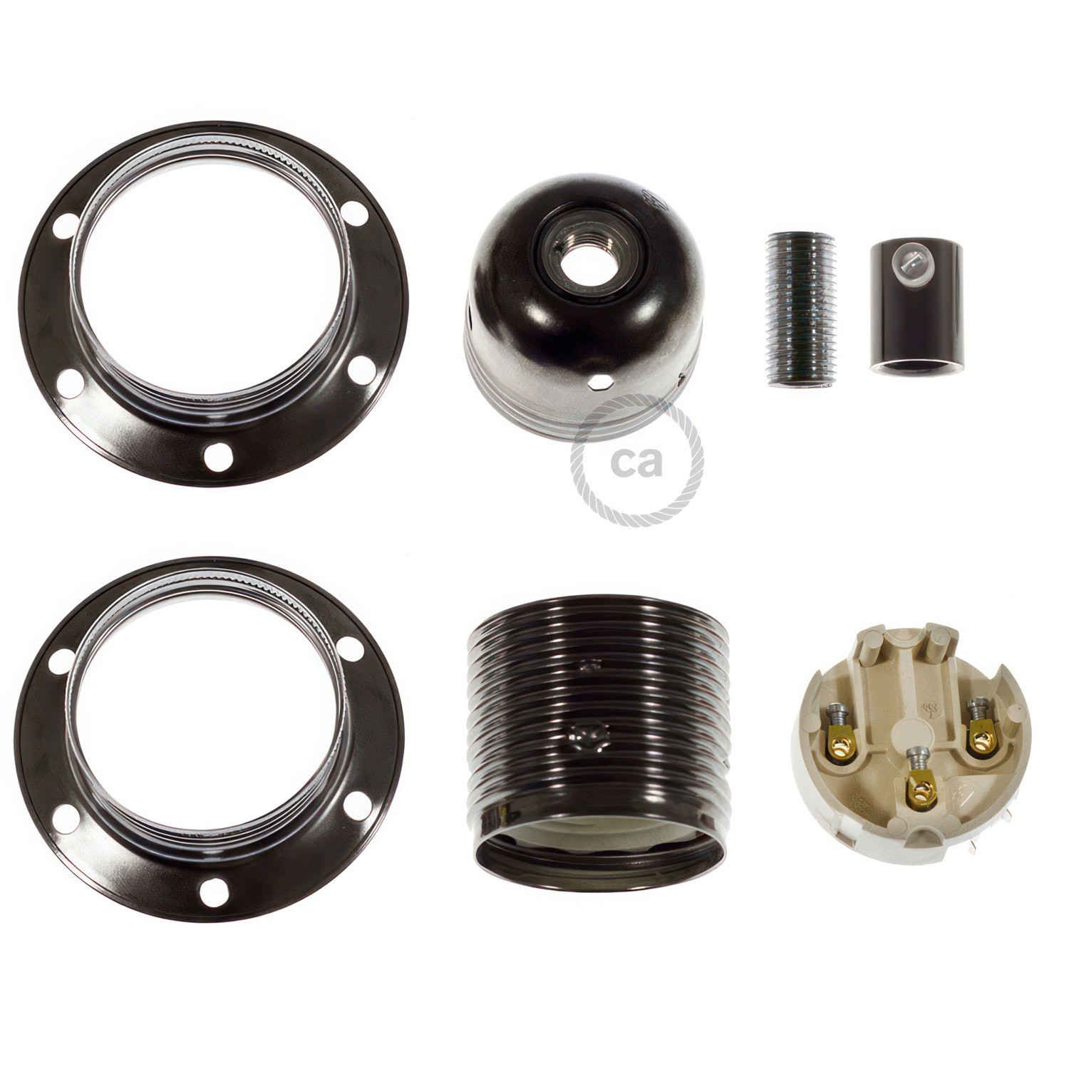 Kit E27 Lampenfassung aus Metall mit Doppelklemmring für Lampenschirm