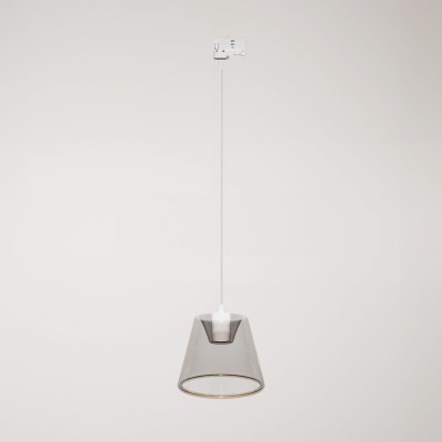 Sospensione per binari con lampadina Ghost a cono smoky