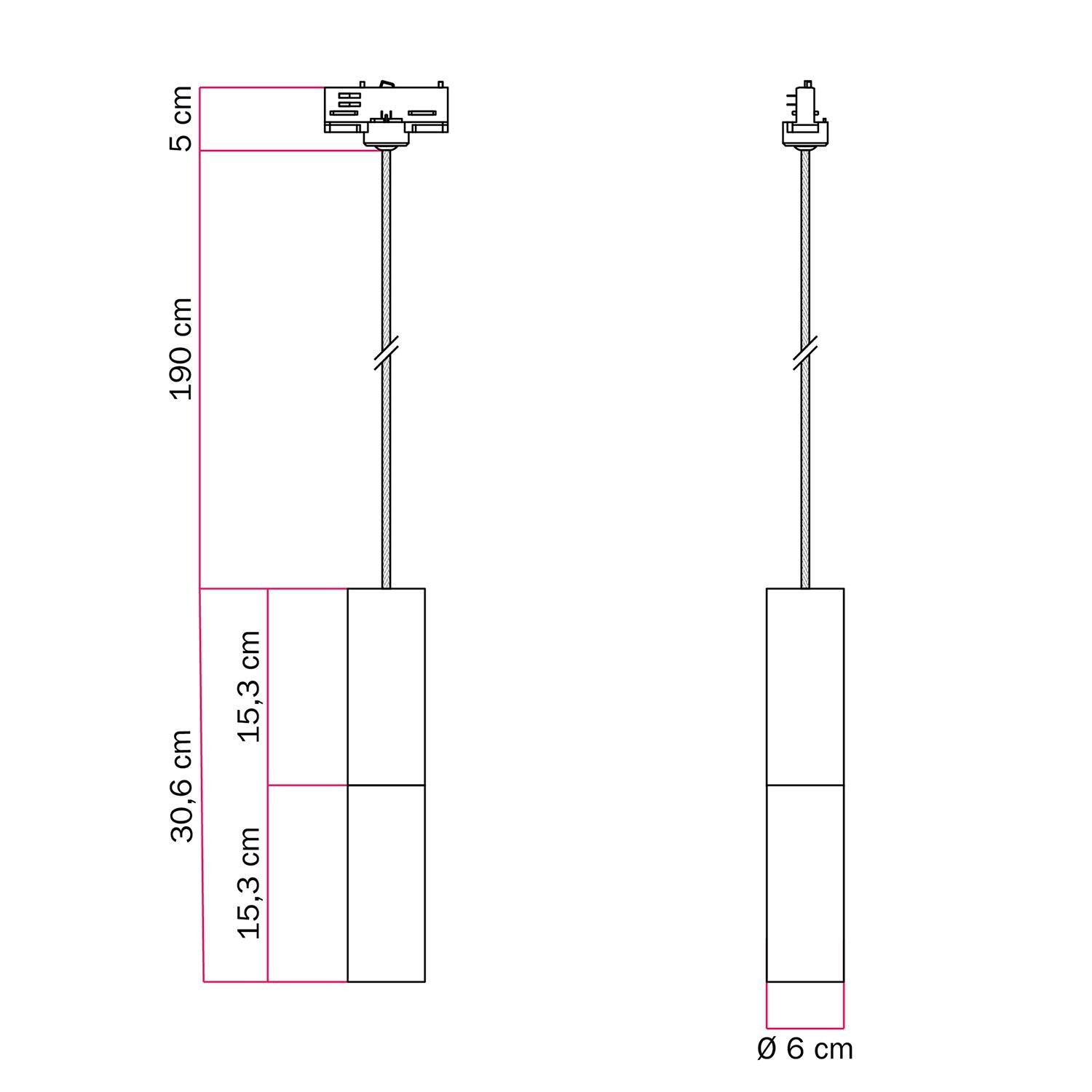 Lampada a sospensione per binari con doppio paralume Tub-E14