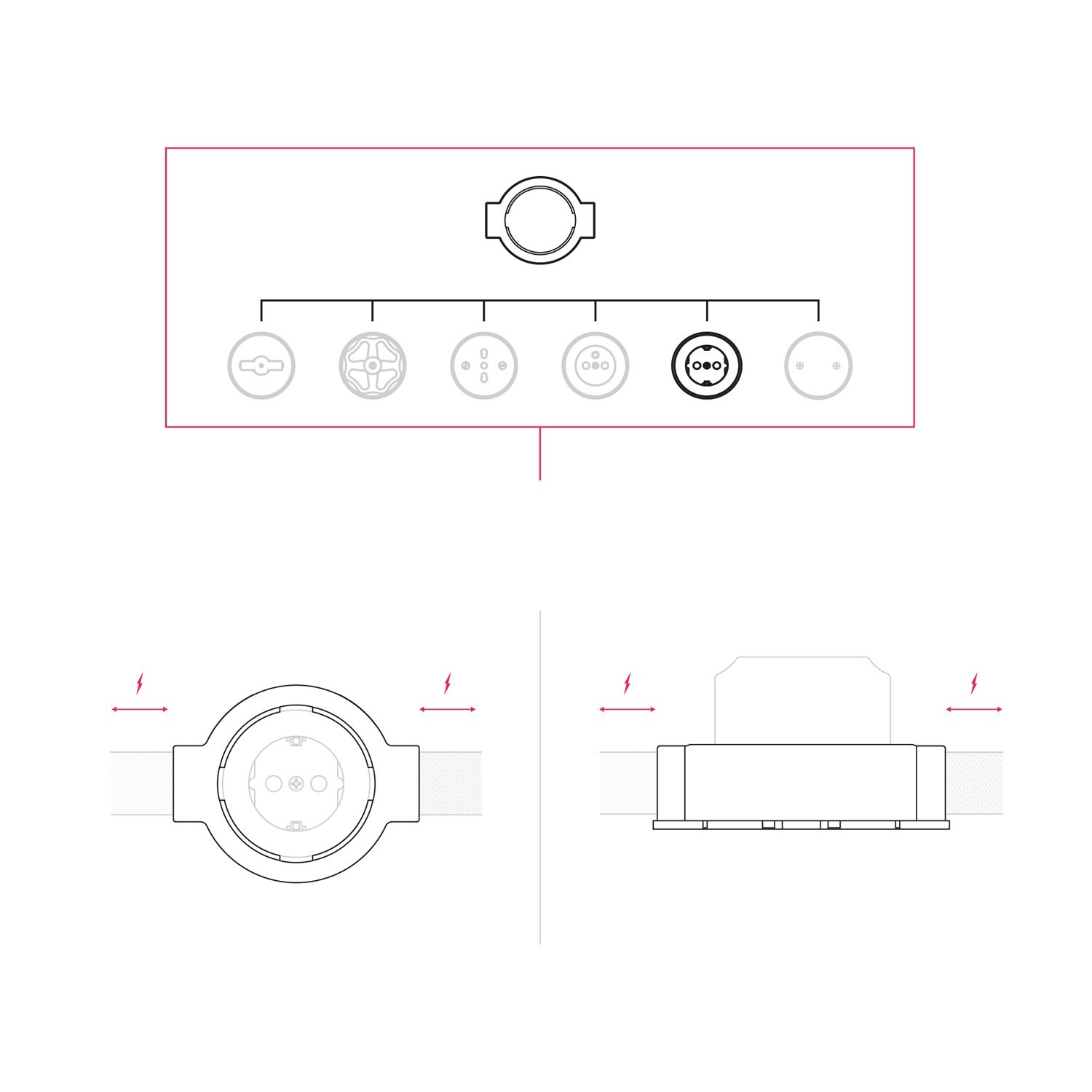 Kit presa Schuko da parete e base per Creative-Tubes in porcellana