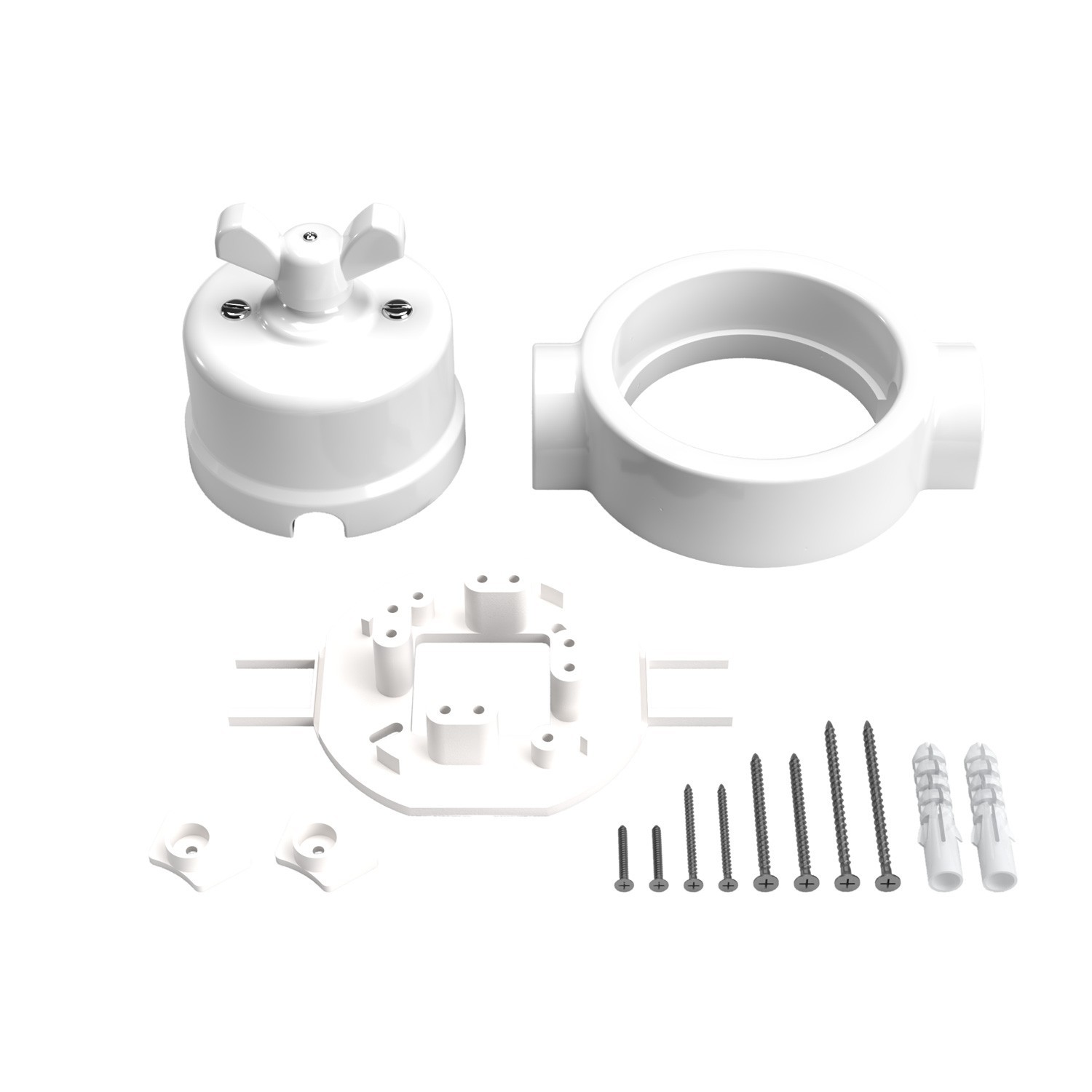 Kit interruttore/deviatore con dado a farfalla e base per Creative-Tubes in porcellana bianca