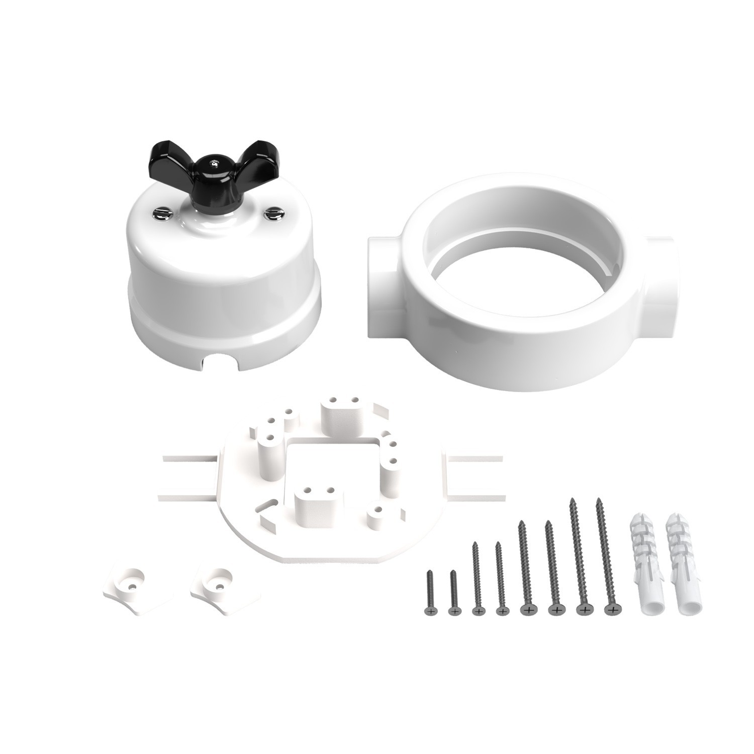 Kit interruttore/deviatore con dado a farfalla e base per Creative-Tubes in porcellana bianca