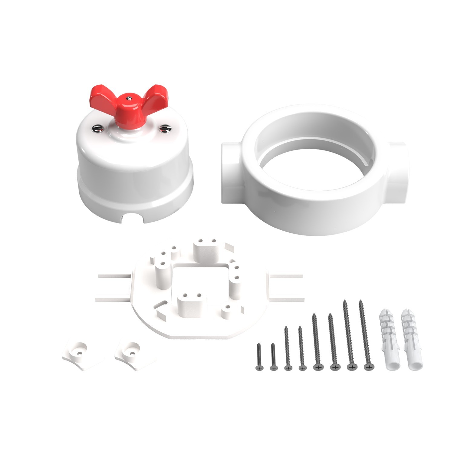 Kit interruttore/deviatore con dado a farfalla e base per Creative-Tubes in porcellana bianca
