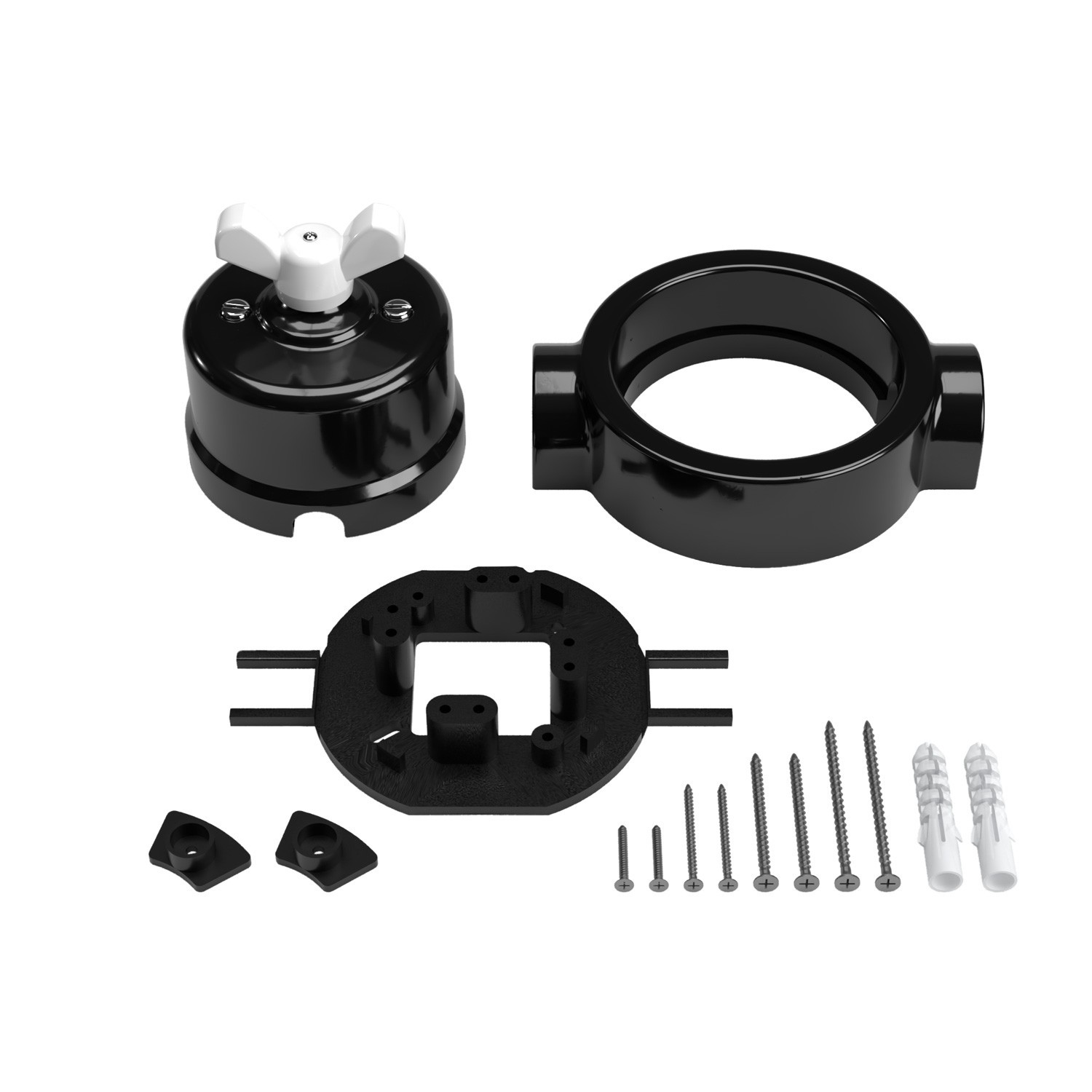 Schalter/Umschalter-Kit mit Flügelmutter und Sockel für Creative-Tubes in schwarzem Porzellan