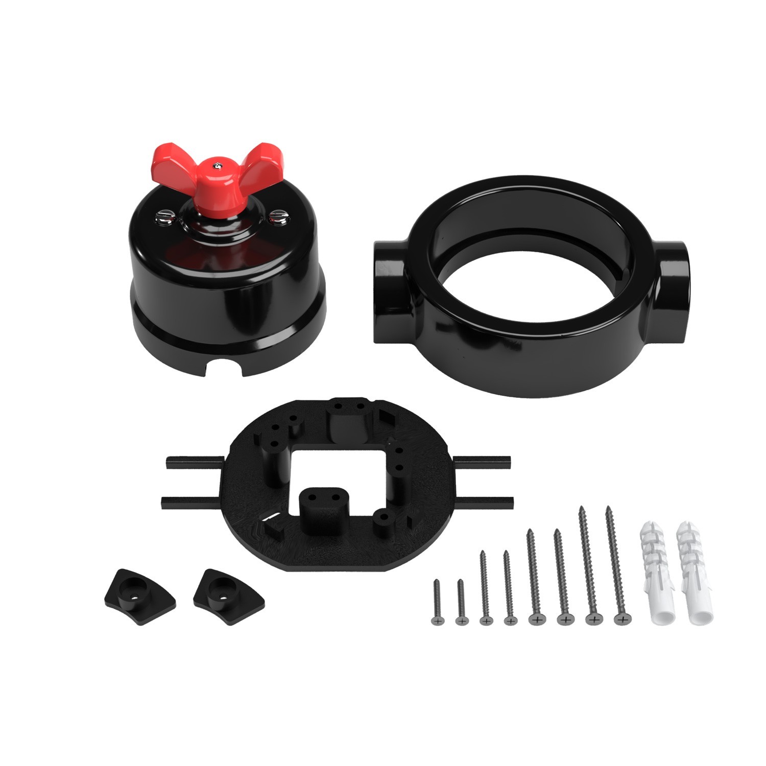 Kit interruttore/deviatore con dado a farfalla e base per Creative-Tubes in porcellana nera