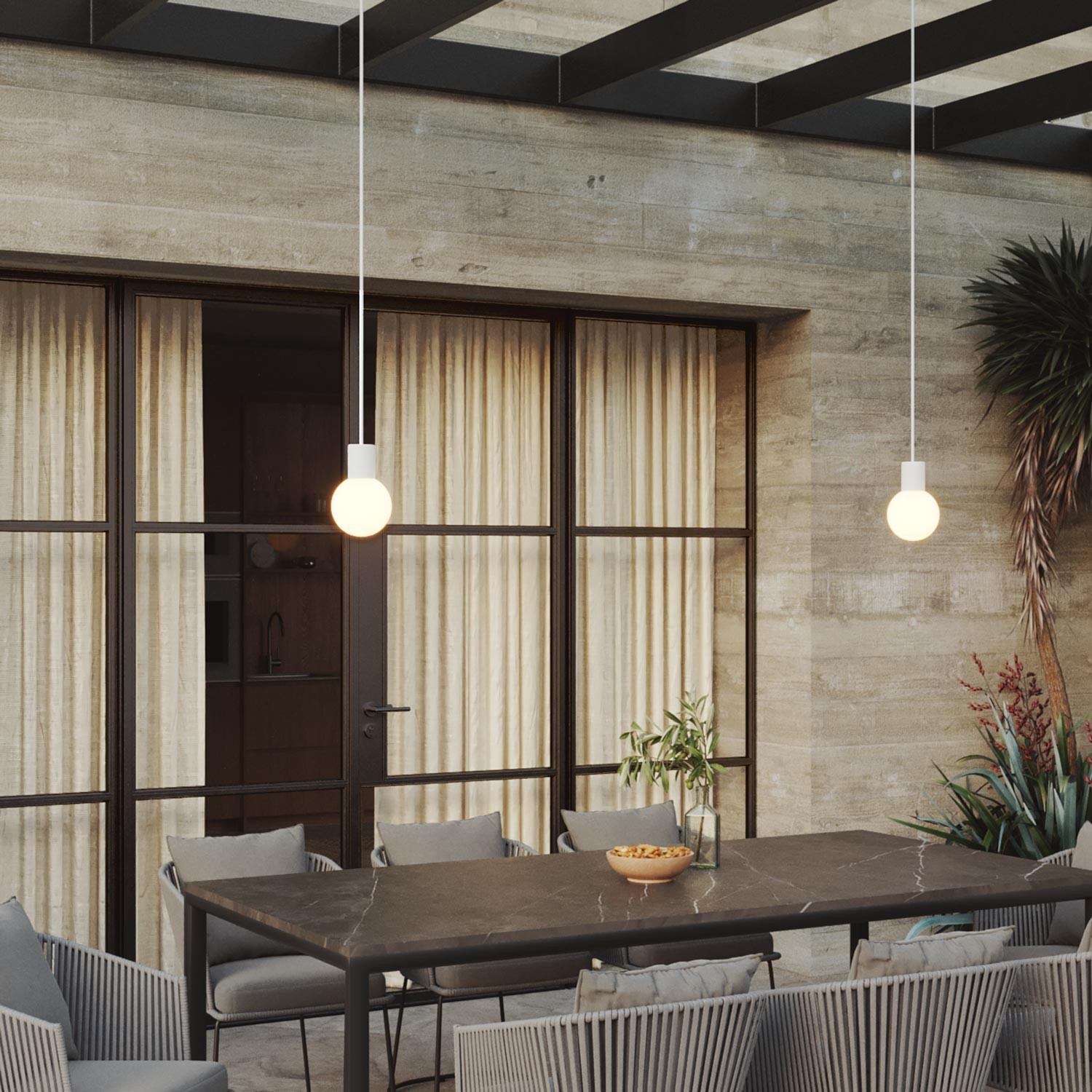Lampe d'extérieur suspendue EIVA IP65 à 2 chutes avec abat-jour incassable Unbreak-a-Ball