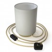 Lampe Posaluce en métal avec abat-jour Cilindro Linone Blanc, avec câble textile, interrupteur et prise bipolaire