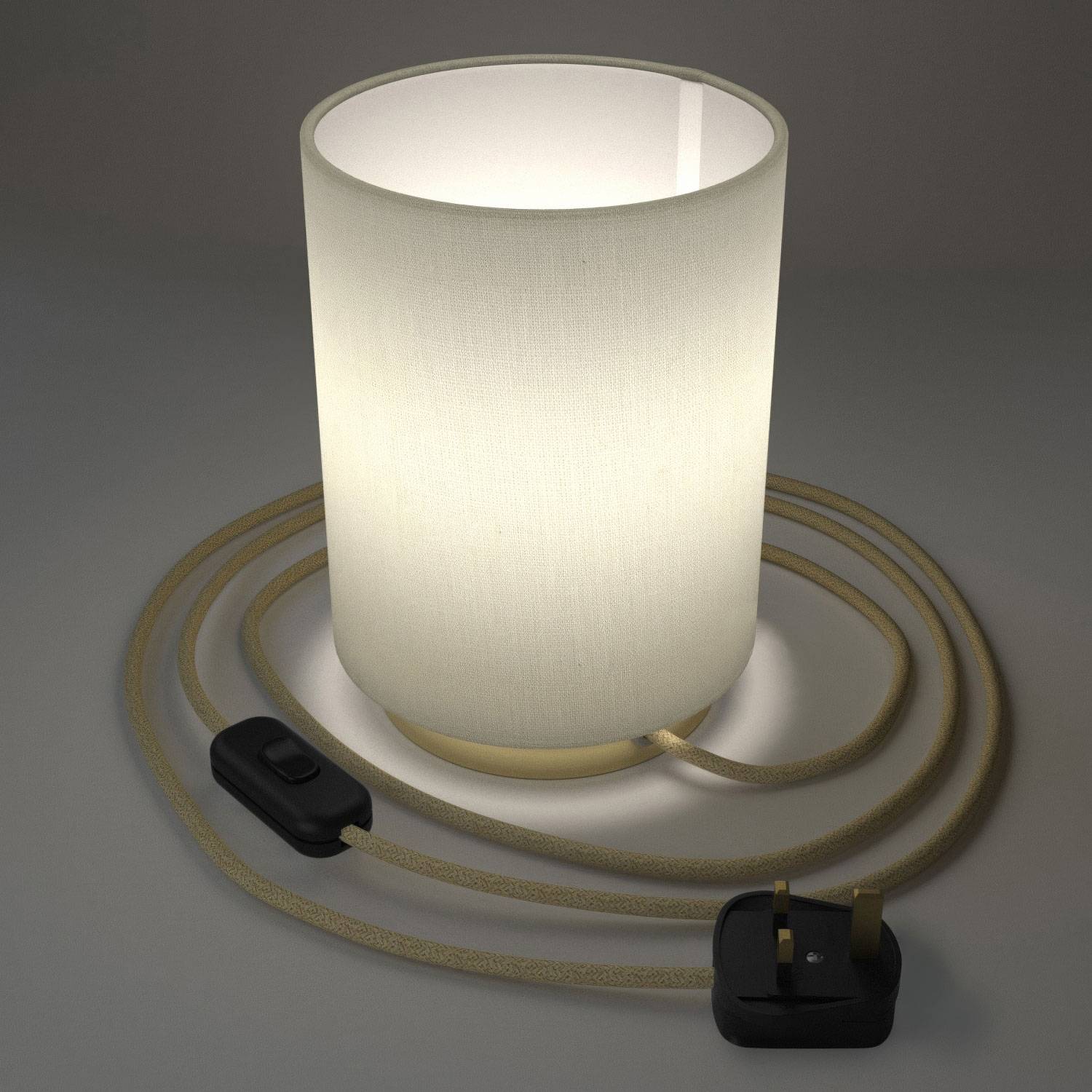 Lampe Posaluce en métal avec abat-jour Cilindro Linone Blanc, avec câble textile, interrupteur et prise bipolaire