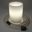 Lampe Posaluce en métal avec abat-jour Cilindro Linone Blanc, avec câble textile, interrupteur et prise bipolaire