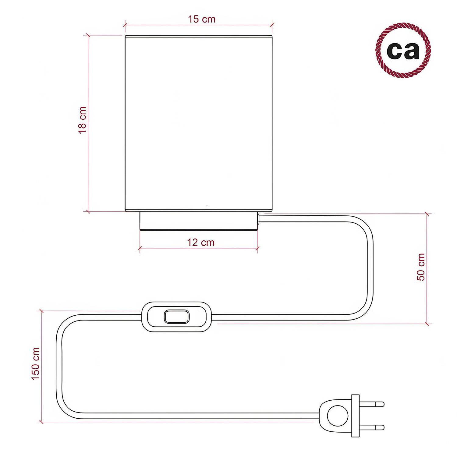 Posaluce aus Metall mit Lampenschirm Cilindro Linone Weiß, komplett mit Textilkabel, Schalter und 2-poligem Stecker