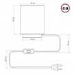 Posaluce aus Metall mit Lampenschirm Cilindro Linone Weiß, komplett mit Textilkabel, Schalter und 2-poligem Stecker