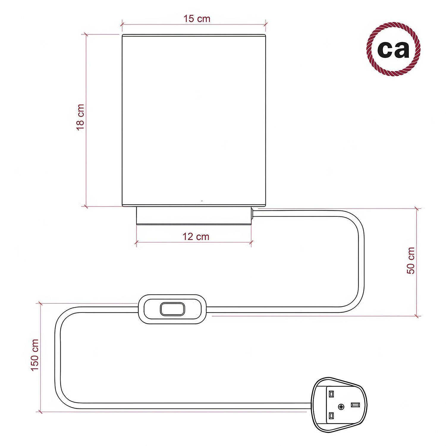 Posaluce aus Metall mit Lampenschirm Cilindro Linone Weiß, komplett mit Textilkabel, Schalter und 2-poligem Stecker