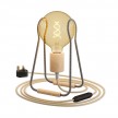 Taché Wood, lampe de table avec câble textile, interrupteur et fiche bipolaire