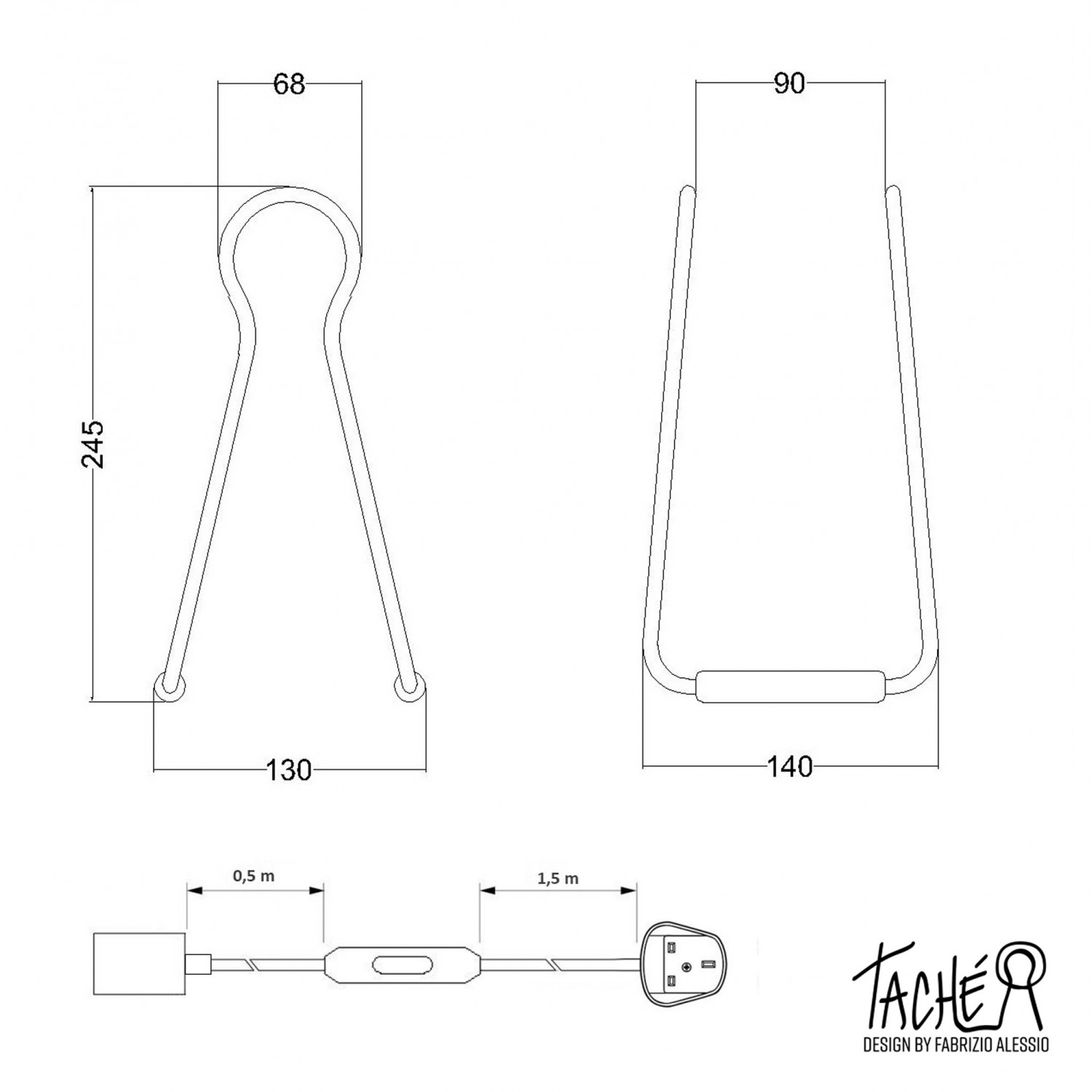 Taché Wood, lampe de table avec câble textile, interrupteur et fiche bipolaire