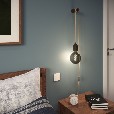 Snake, Zuleitung mit Lampenfassung aus Holz, Stecker und Schalter, komplett mit Rolé, unserem Wand- oder Deckenpin aus Holz