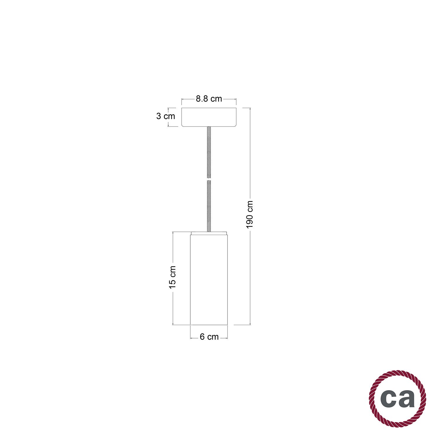 Lampada a sospensione Made in Italy completa di cavo tessile e paralume Tub-E14 in legno