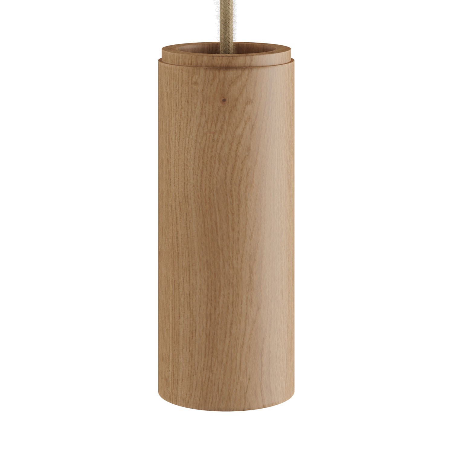 Lampe à suspension Made in Italy avec câble textile et abat-jour Tub-E14 en bois