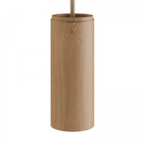 Lampe à suspension Made in Italy avec câble textile et abat-jour Tub-E14 en bois