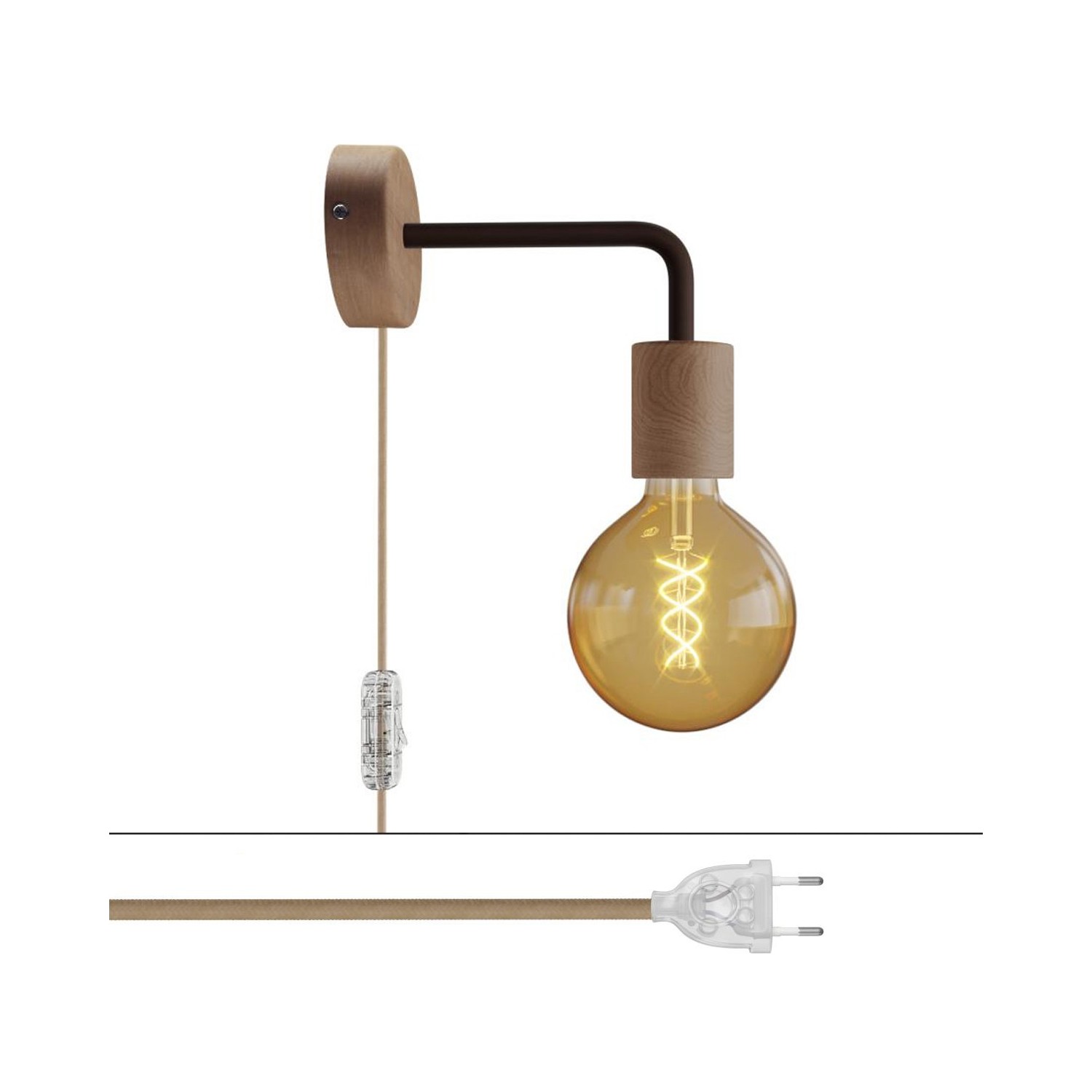 Lampe Spostaluce en bois avec extension courbée