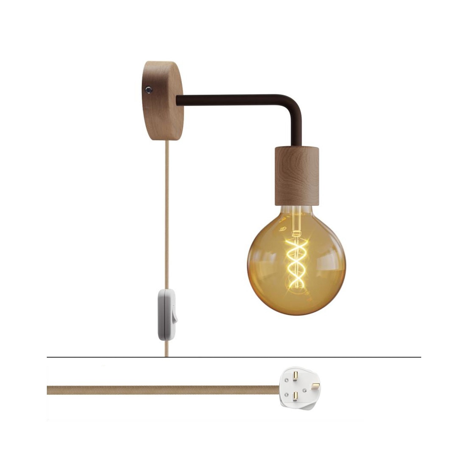 Lampe Spostaluce en bois avec extension courbée