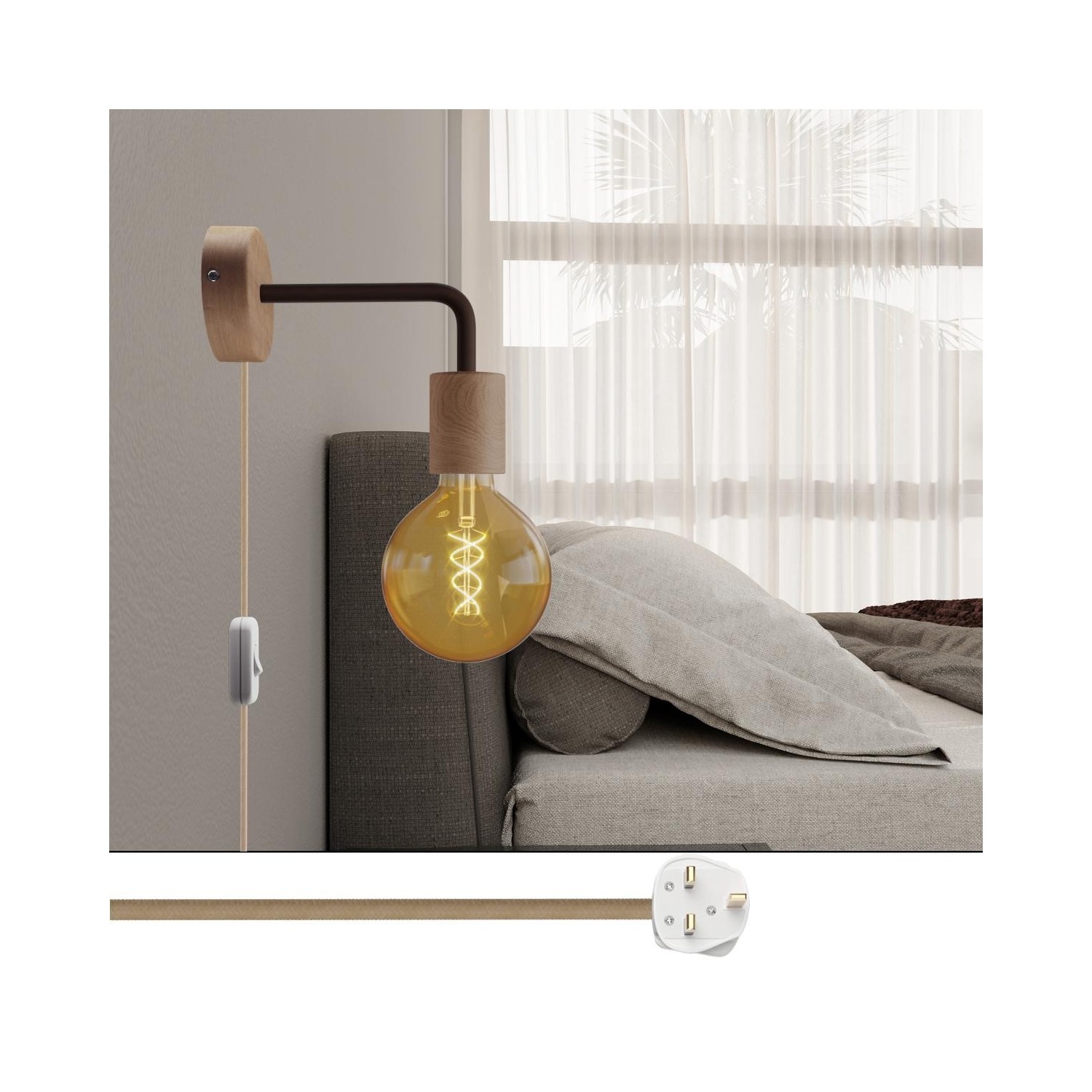 Lampe Spostaluce en bois avec extension courbée