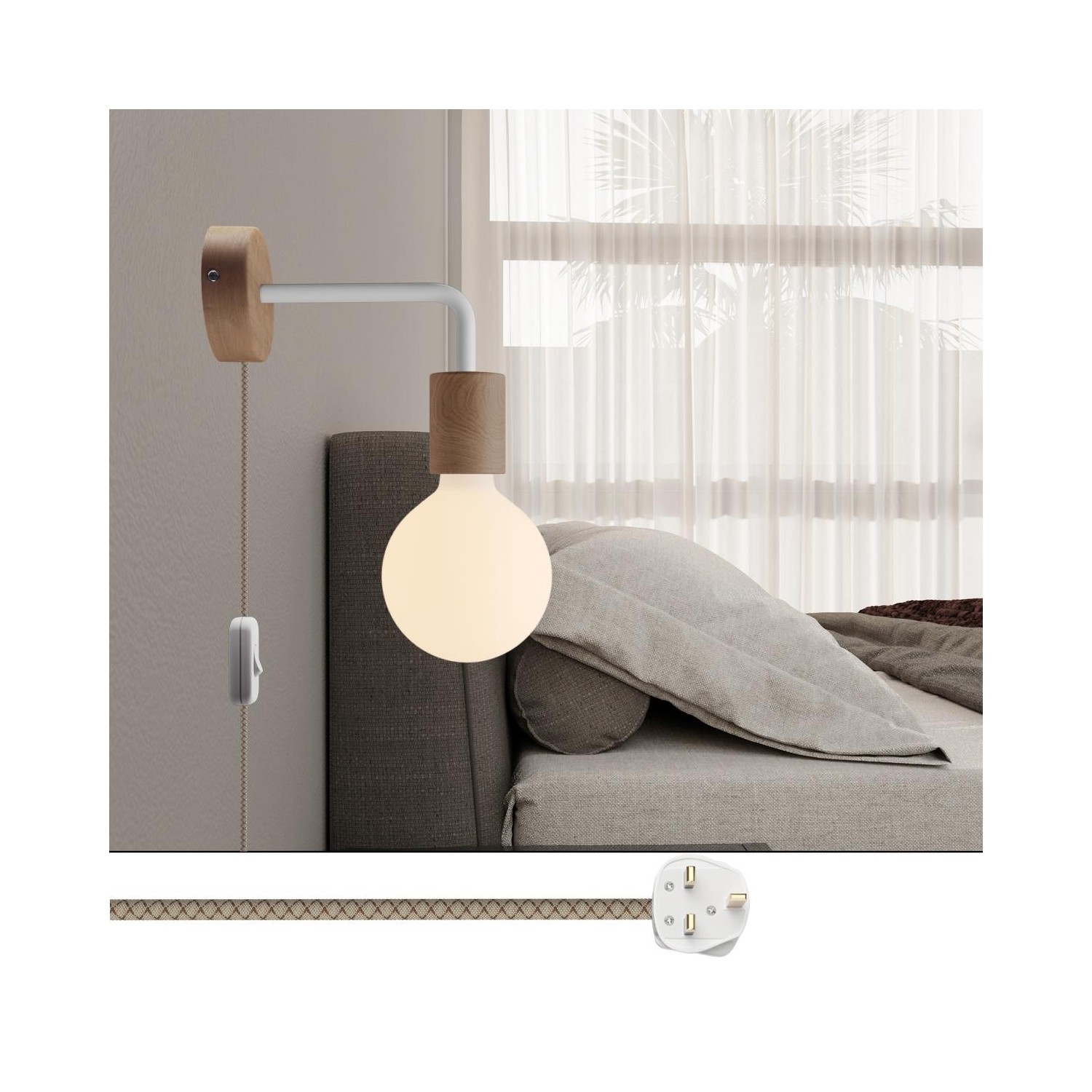 Lampe Spostaluce en bois avec extension courbée