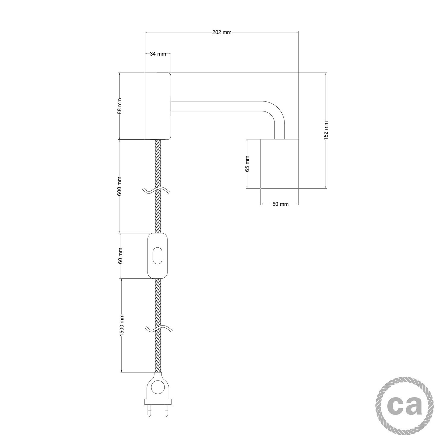 Lampada Spostaluce in legno con estensione curva