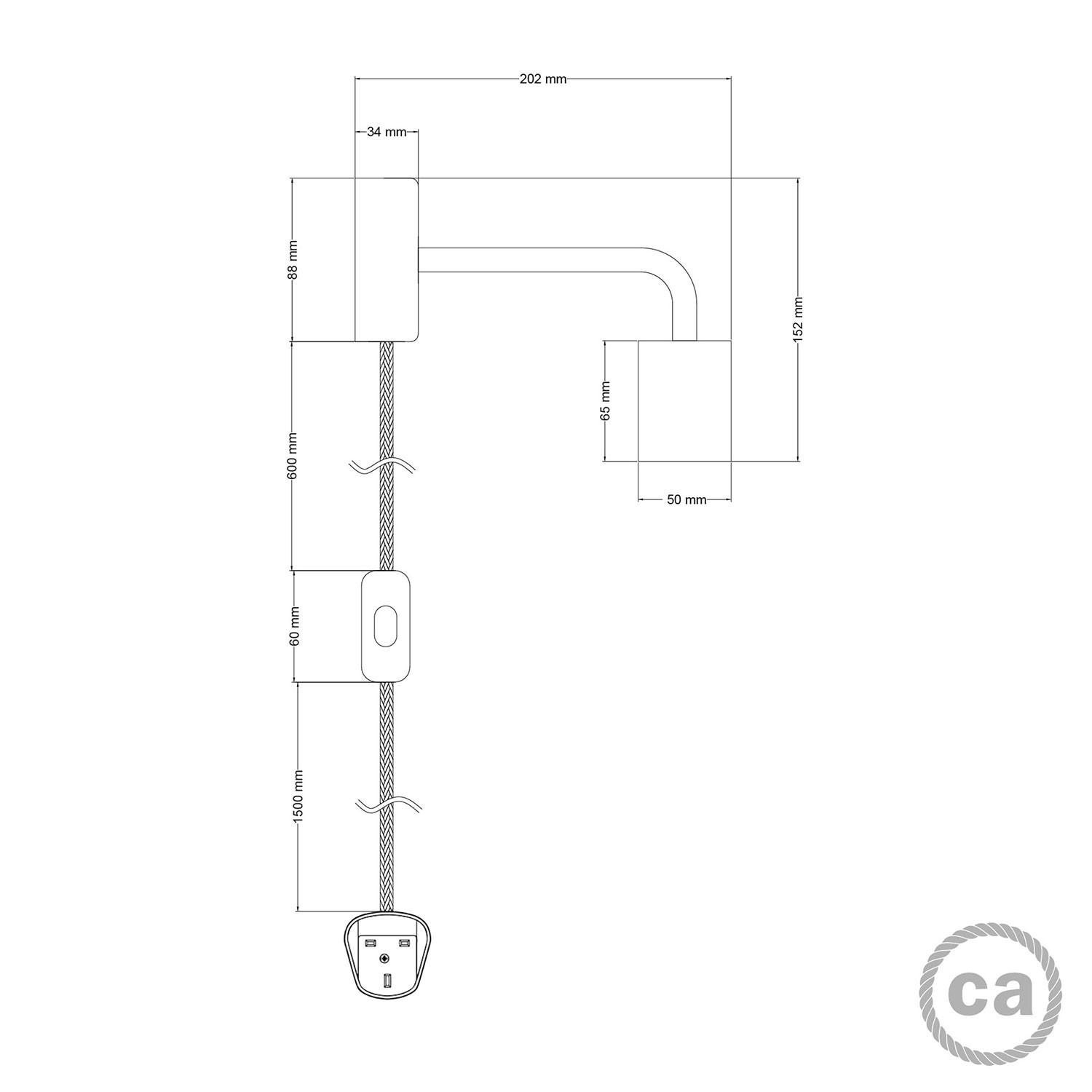 Lampada Spostaluce in legno con estensione curva