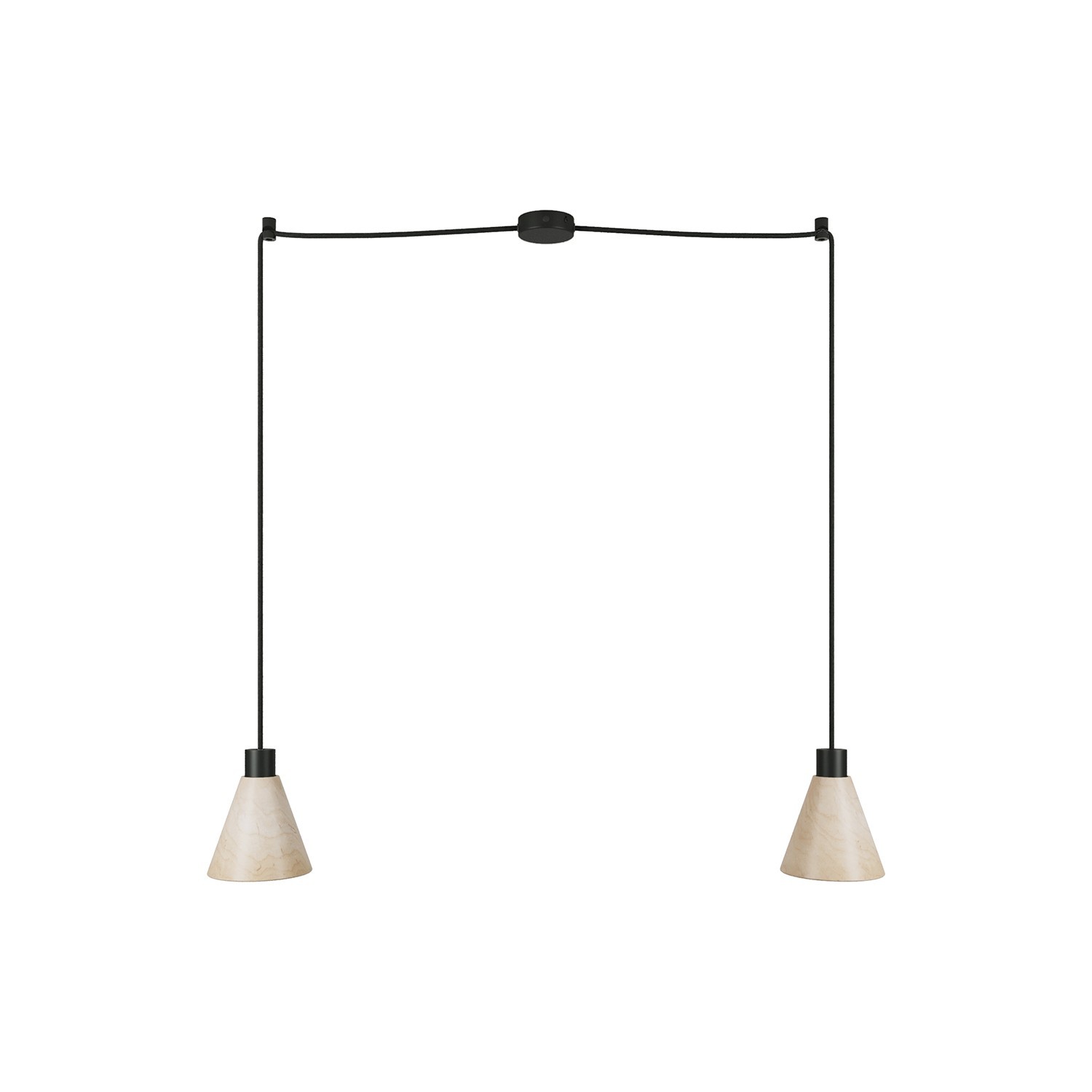 Lampe à suspension multiple à 2 bras avec abat-jours coniques en bois