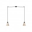 Lampe à suspension multiple à 2 bras avec abat-jours coniques en bois
