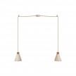 Lampe à suspension multiple à 2 bras avec abat-jours coniques en bois