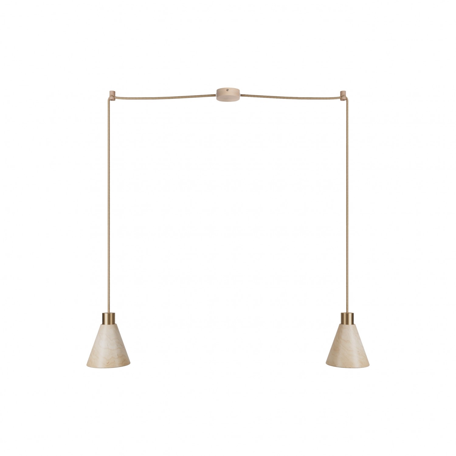 Lampe à suspension multiple à 2 bras avec abat-jours coniques en bois