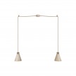 Lampe à suspension multiple à 2 bras avec abat-jours coniques en bois