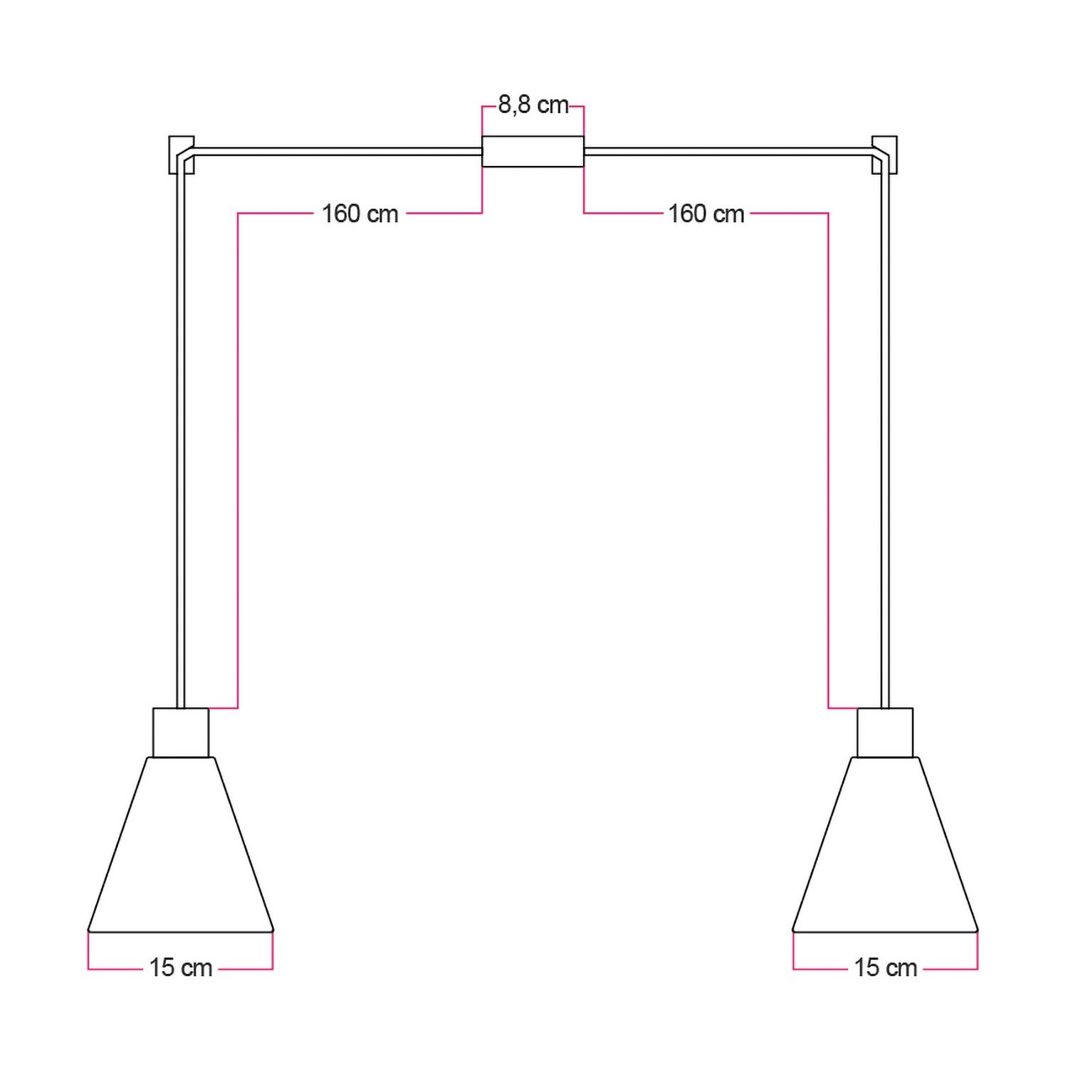 Lampada a sospensione a 2 cadute con paralumi conici in legno