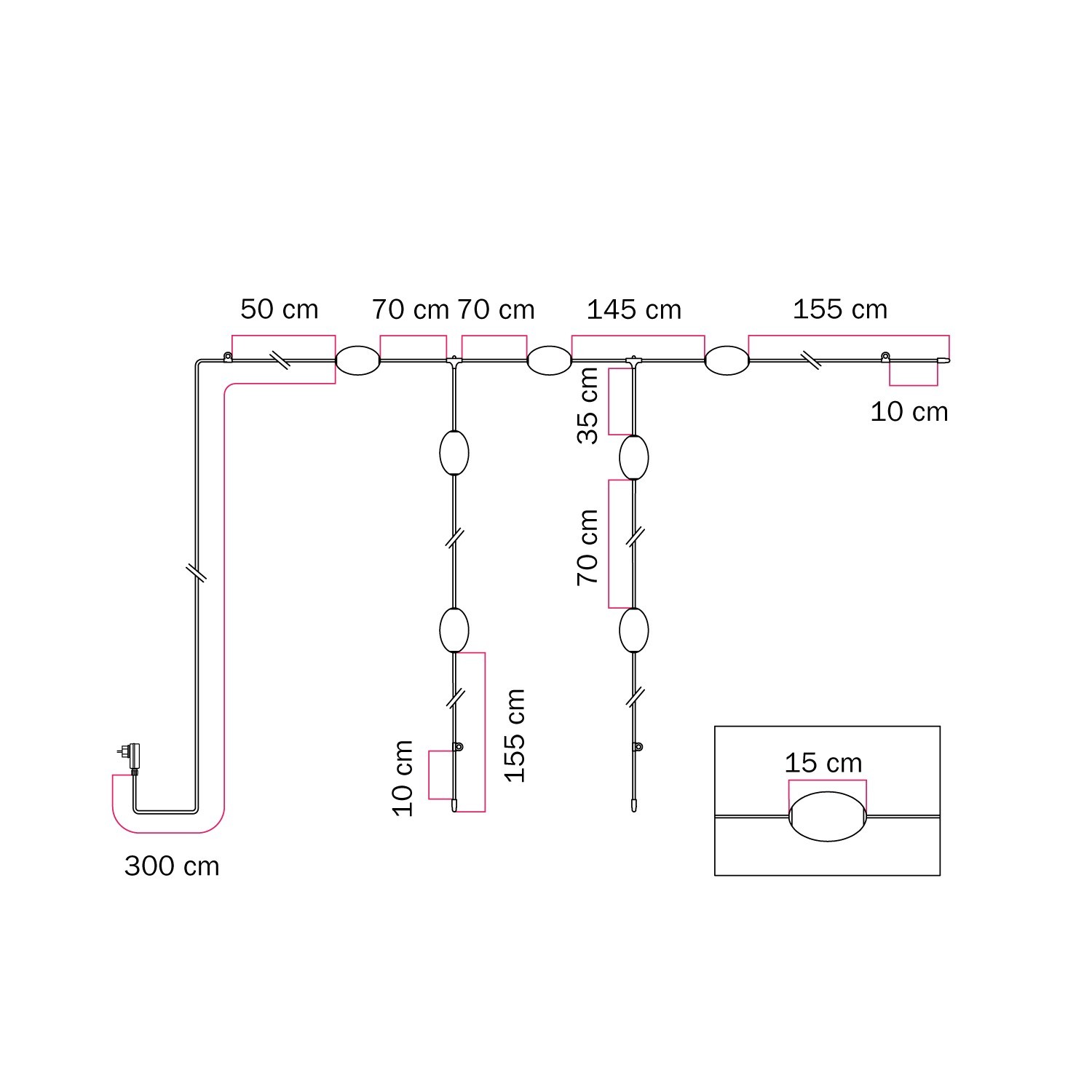 Guirlande d'extérieur quadrillée à 7 lumières IP67 - Marina GRID